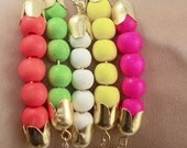 Neon Coral Bracelet - Neon pink green yellow ivory - Neon and Gold