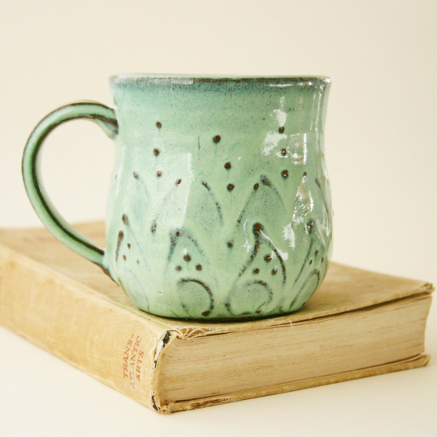 Stoneware Mug - Ceramic Coffee Cup in Aqua Mist OOAK - French Country Dinnerware - Ready to Ship