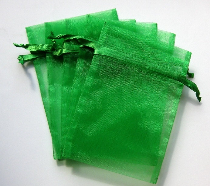 Set of 10 Emerald Green (3x4) Organza Bags