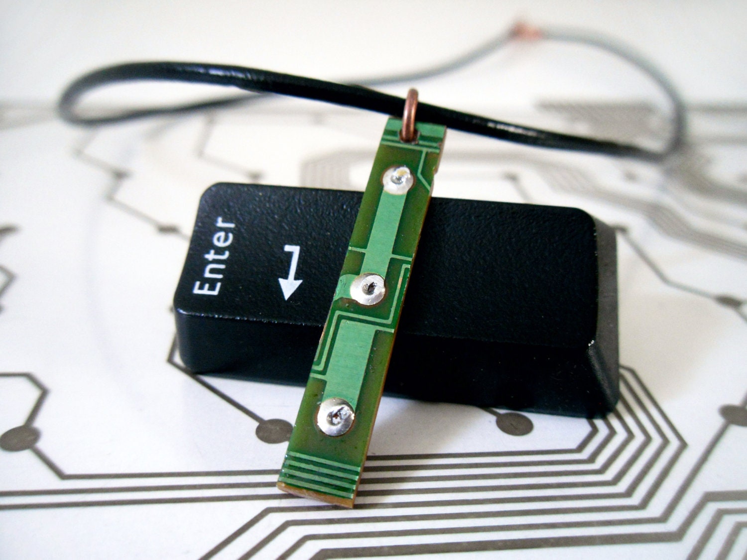 Circuit Board Necklace - Green Rectangle - Cyborg Series