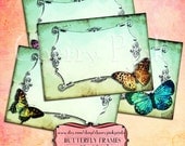 vintage butterfly tag, green tags digital collage sheet. Printable download.