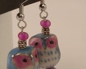 Owl Be Around ceramic baby blue and pink charming beaded earrings & free ship