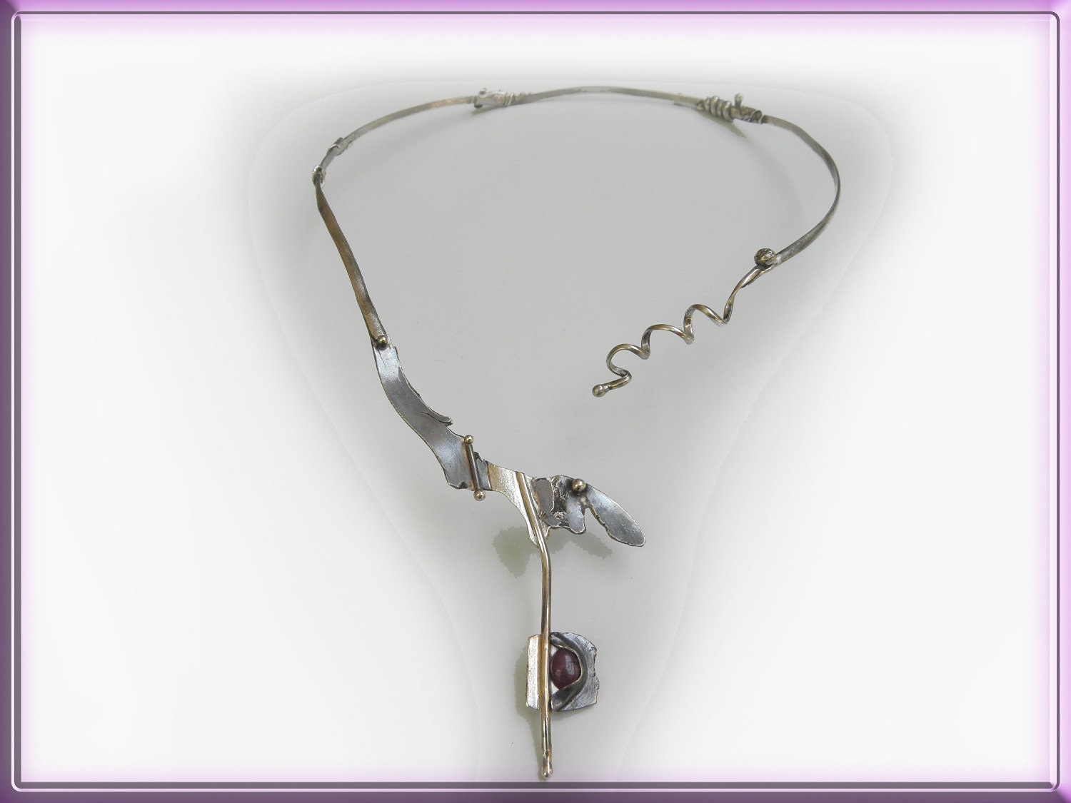 UNIQUE silver ruby  necklace  artistic designer jewelry gemstone