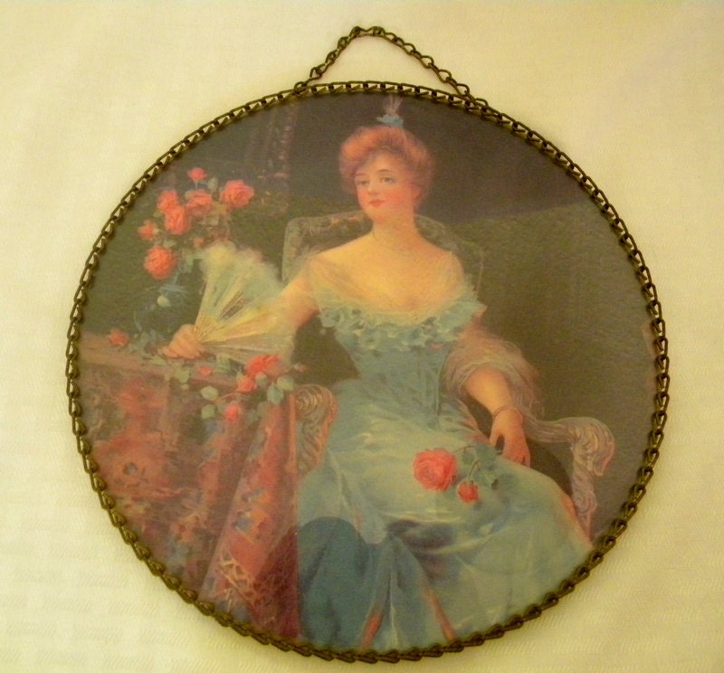Vintage print framed with chain frame Victorian lady portrait