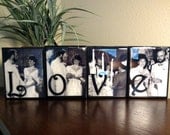 Photo Blocks RESIN Sealed CUSTOM Wedding Decorative Picture and Word Wood Blocks - Set of 4 - LOVE