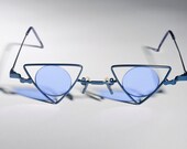 Vintage Deadstock Blue Triangle Circle New Wave 80s Steam Punk Sunglasses A79