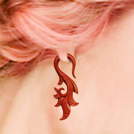 Fake Gauges - Sarahs Curls - Blood Wood Earrings
