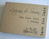 Eco save the date postcards tandem bicycle - set of 60