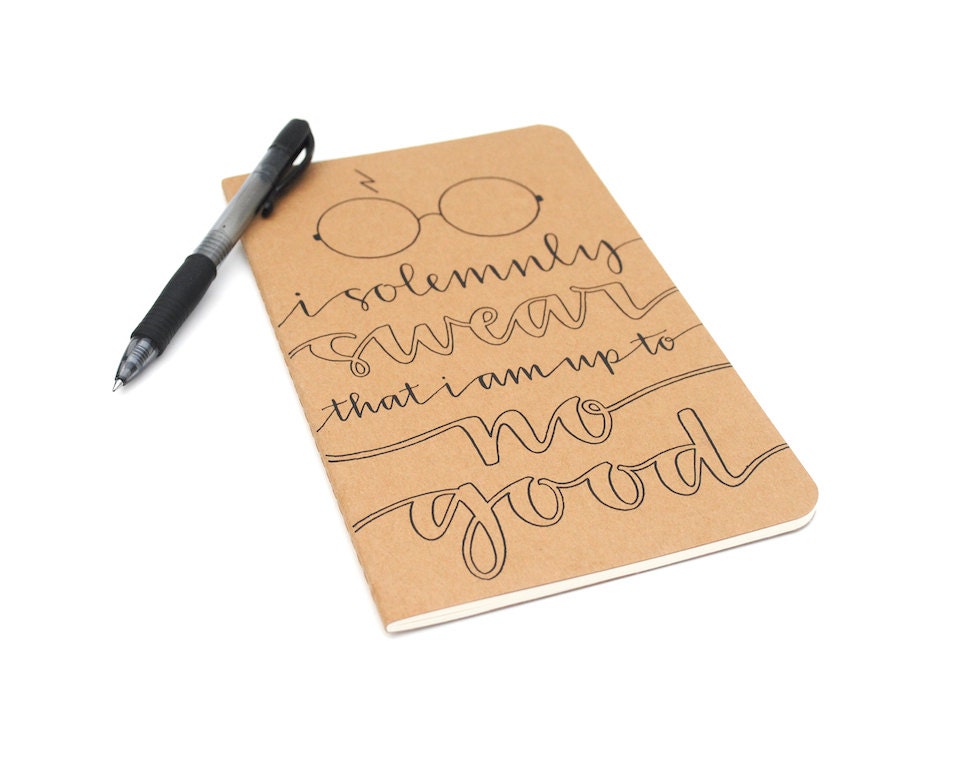 Harry Potter Inspired Journal, I Solemnly Swear That I Am Up to No Good, Brown Kraft, Large Moleskine, Modern Calligraphy and Illustration