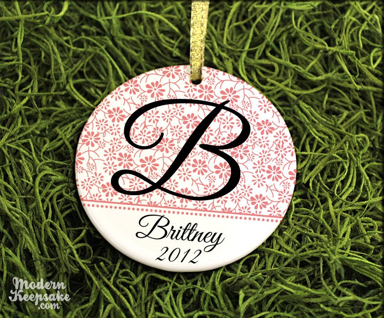 Bridesmaid Wedding Gift Keepsake Ornament  - Personalized Holiday Monogram Ornament -  Porcelain Christmas Ornament - Custom Colors