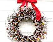SCENTED CHERRY-Spring Door Wreath-Summer Wreath-Rustic Home Decor-Front Door Decor-Choose Scent and Ribbon