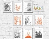 Nature Art Prints- Modern Foliage- Set Of 9- 8X10 Inches, You Choose colors, Loft Art, Room Decor