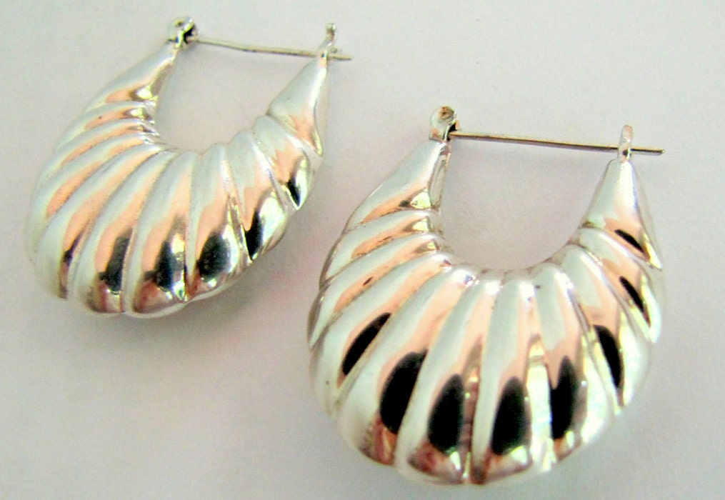 Vintage Puffy Silver Hoop Earrings