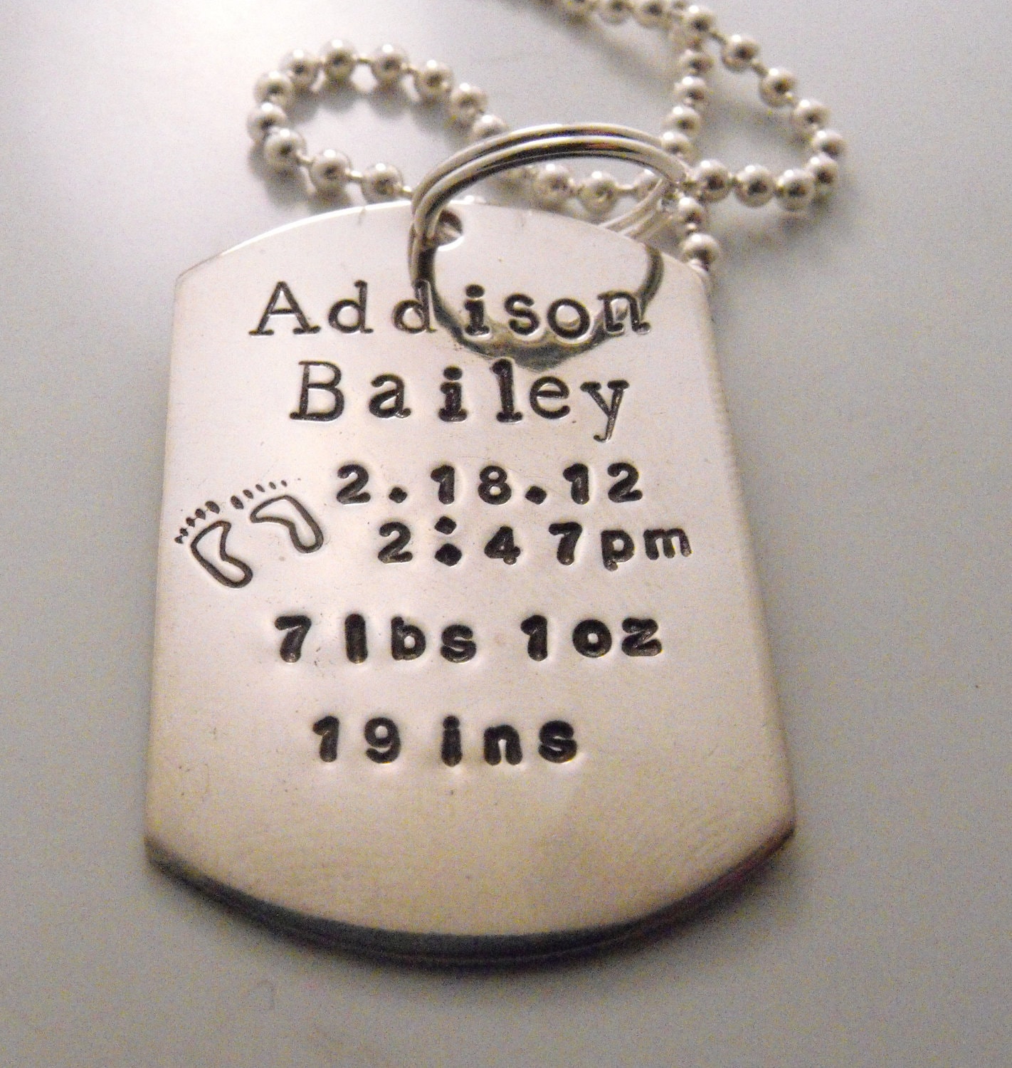 Hand Stamped Baby Stats Dog Tag