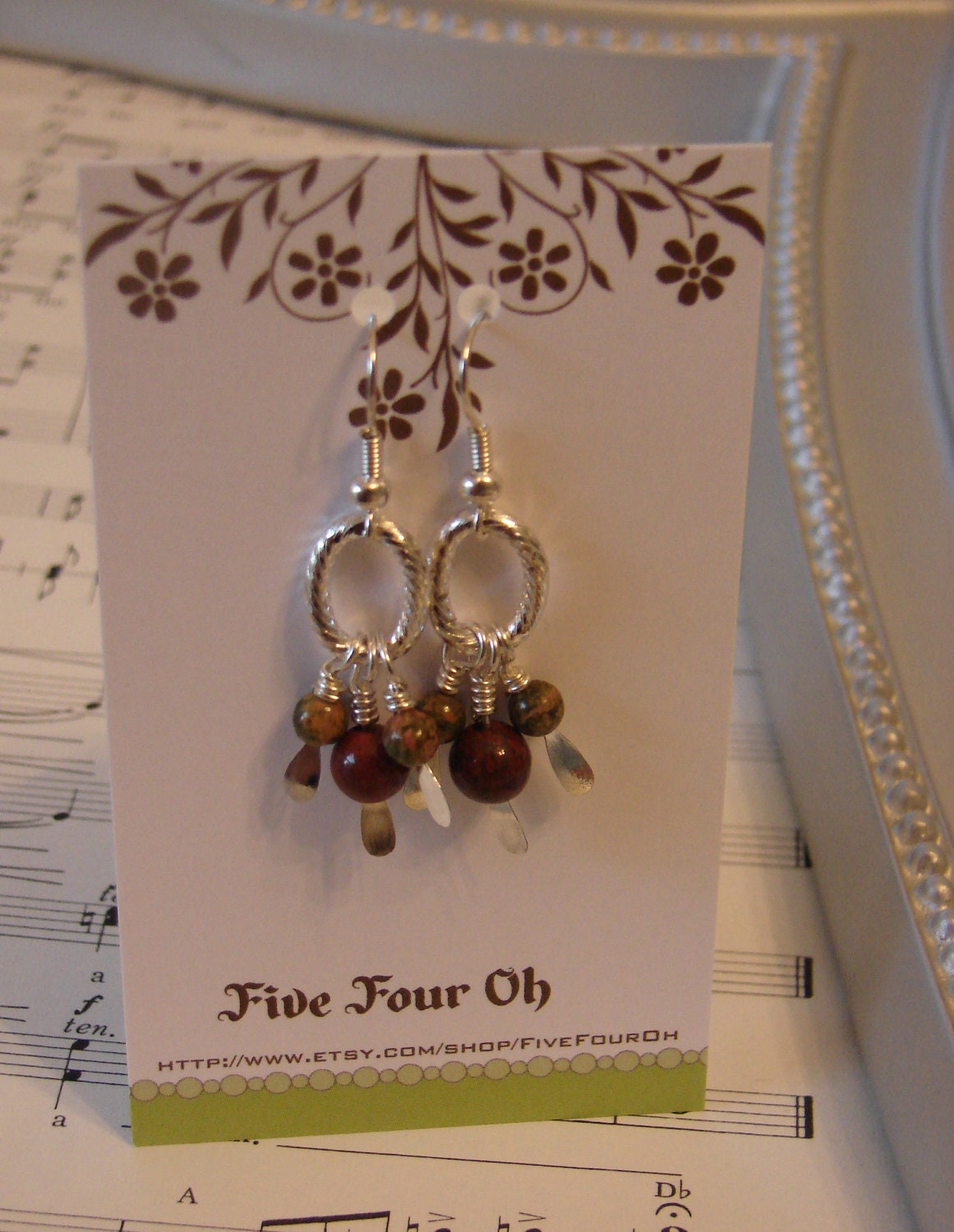Jasper Unikite Beaded Silver Handmade Earrings Sparkle Shimmer Beads