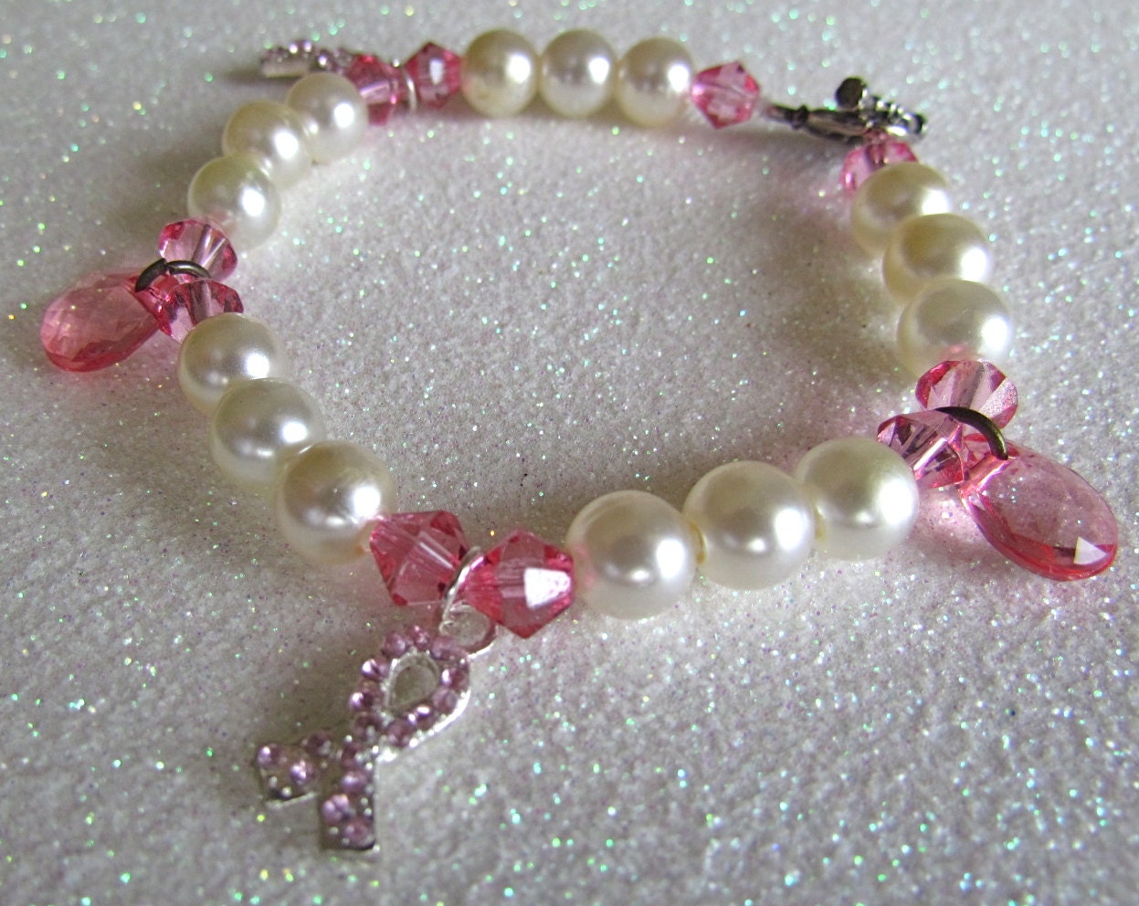 100% of Proceeds Donated to Susan G. Komen for the Cure: Pink Ribbon Charm Bracelet