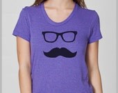 Women's T Shirt Mustache Wayfarer American Apparel S, M, L, XL  8 Colors