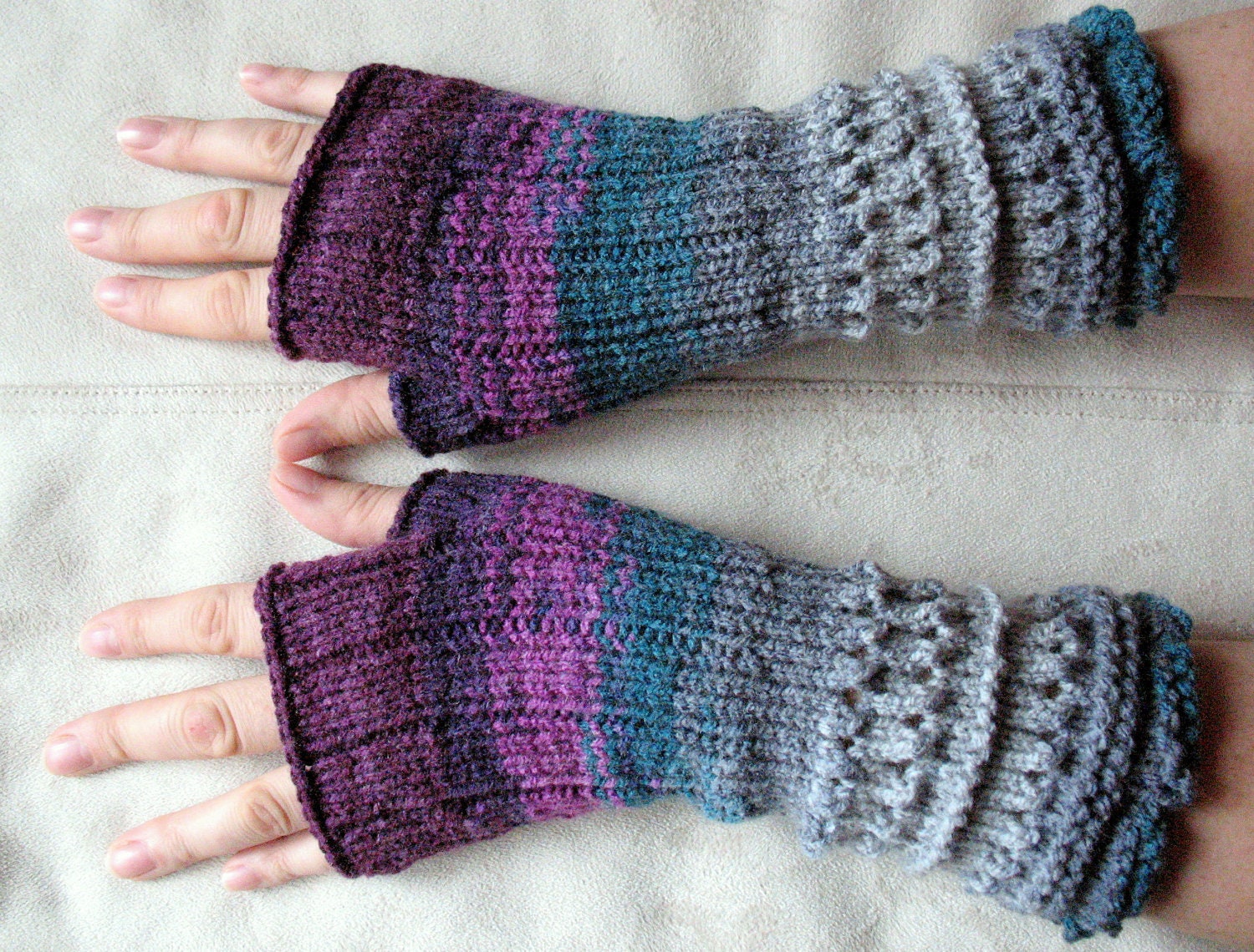 Fingerless Gloves Mittens wrist warmers Violet Purple Blue Burgundy Green Gray Dove, knit
