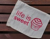 Travel, sweet and pink with cotton muslin drawstring bag