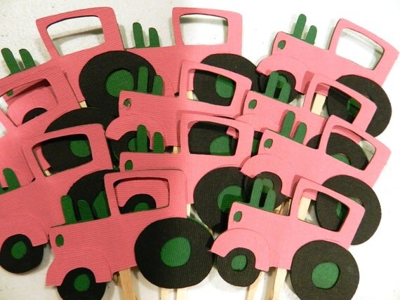 Pink Tractor Cupcake Toppers Il_570xn