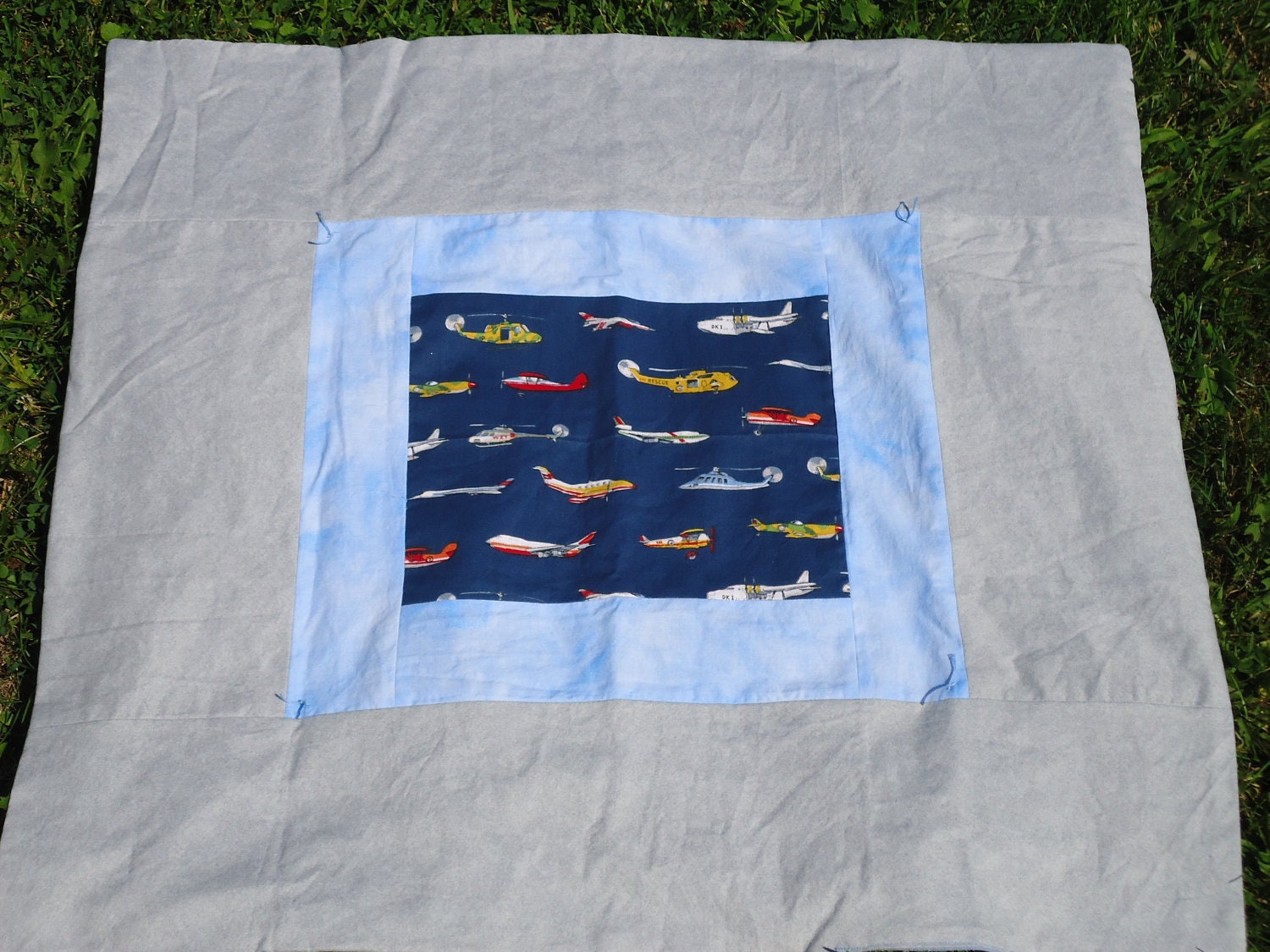 Boys Airplane Blanket, Blue and gray blanket, navy blue helicopter blanket, Boys lightweight blanket for daycare, travel, READY TO SHIP