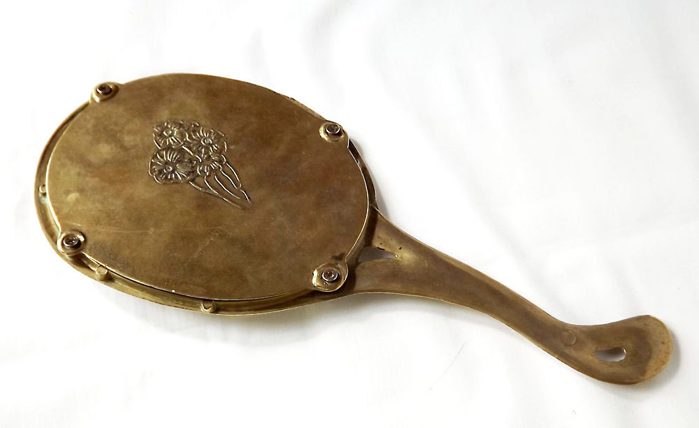 French art nouveau hand mirror, vanity mirror