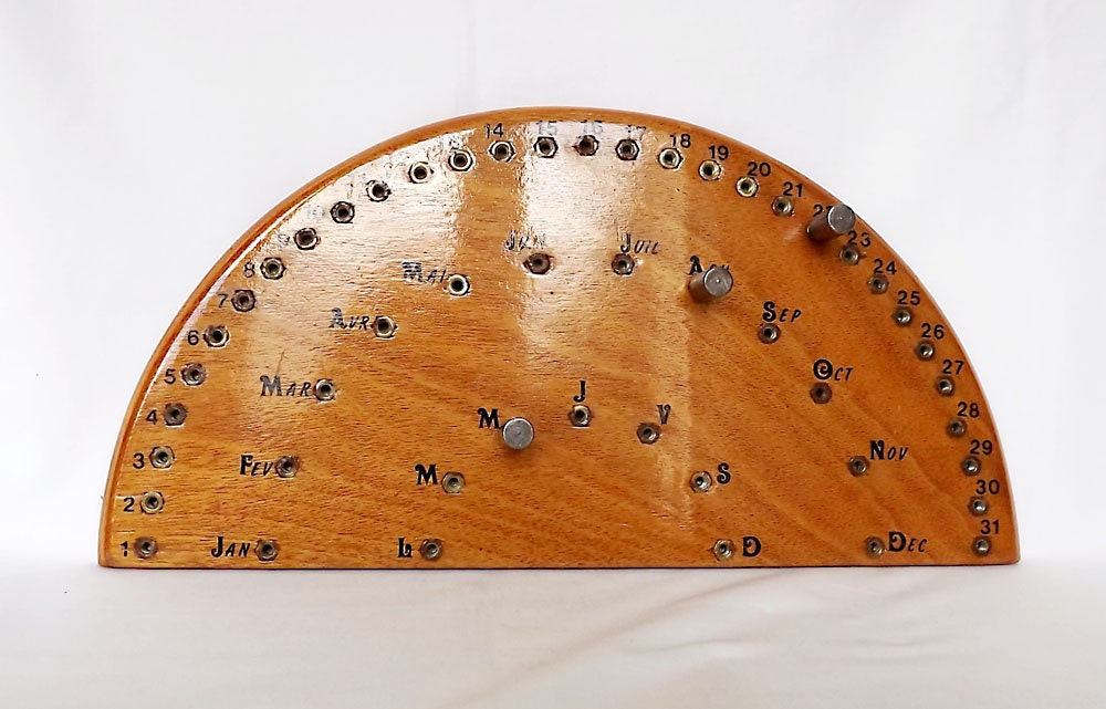 Wooden, handmade, French perpetual calendar