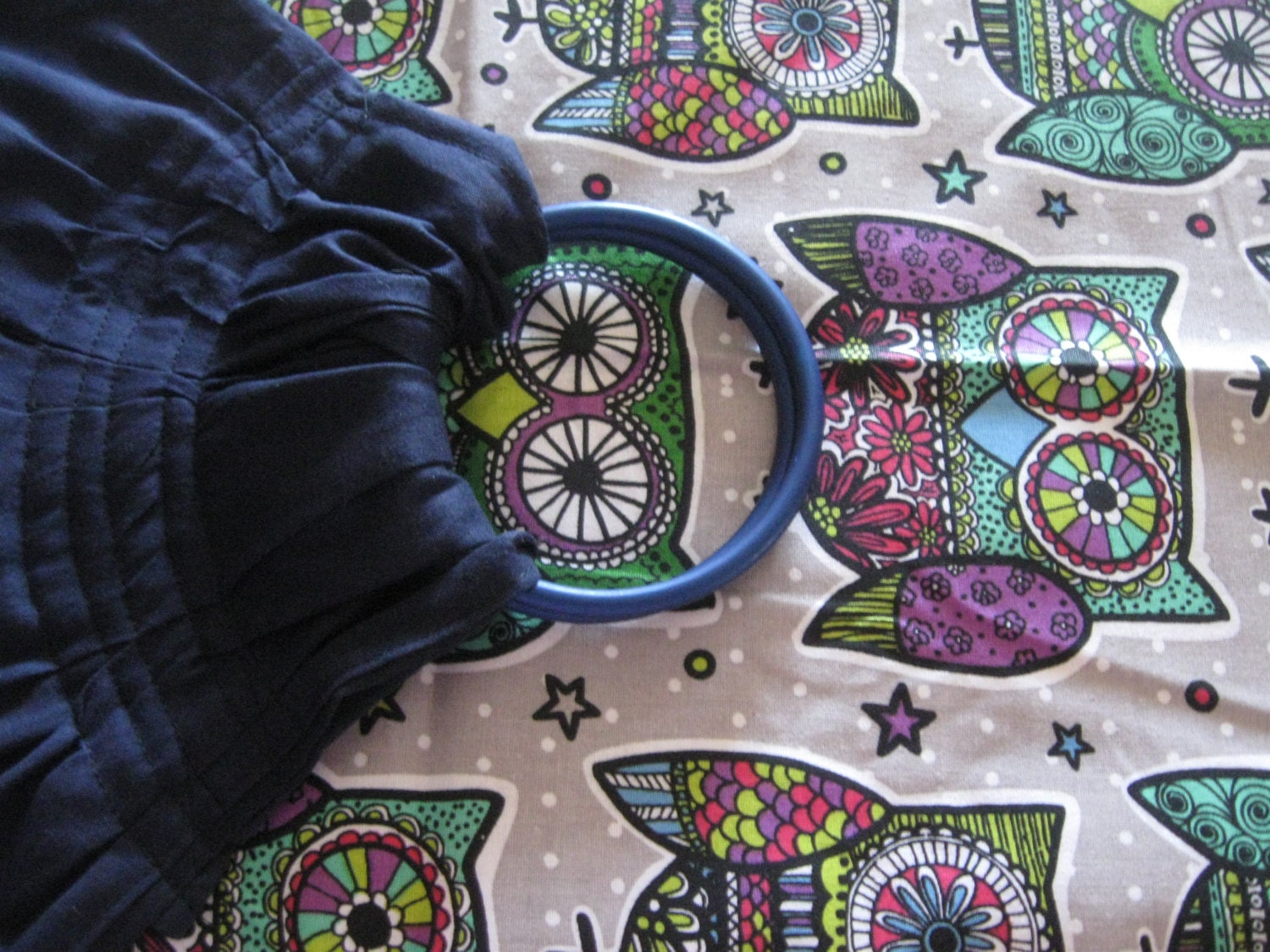 baby ring sling toddler navy  base groovy owls   tail  or choose any solid color very lightweight