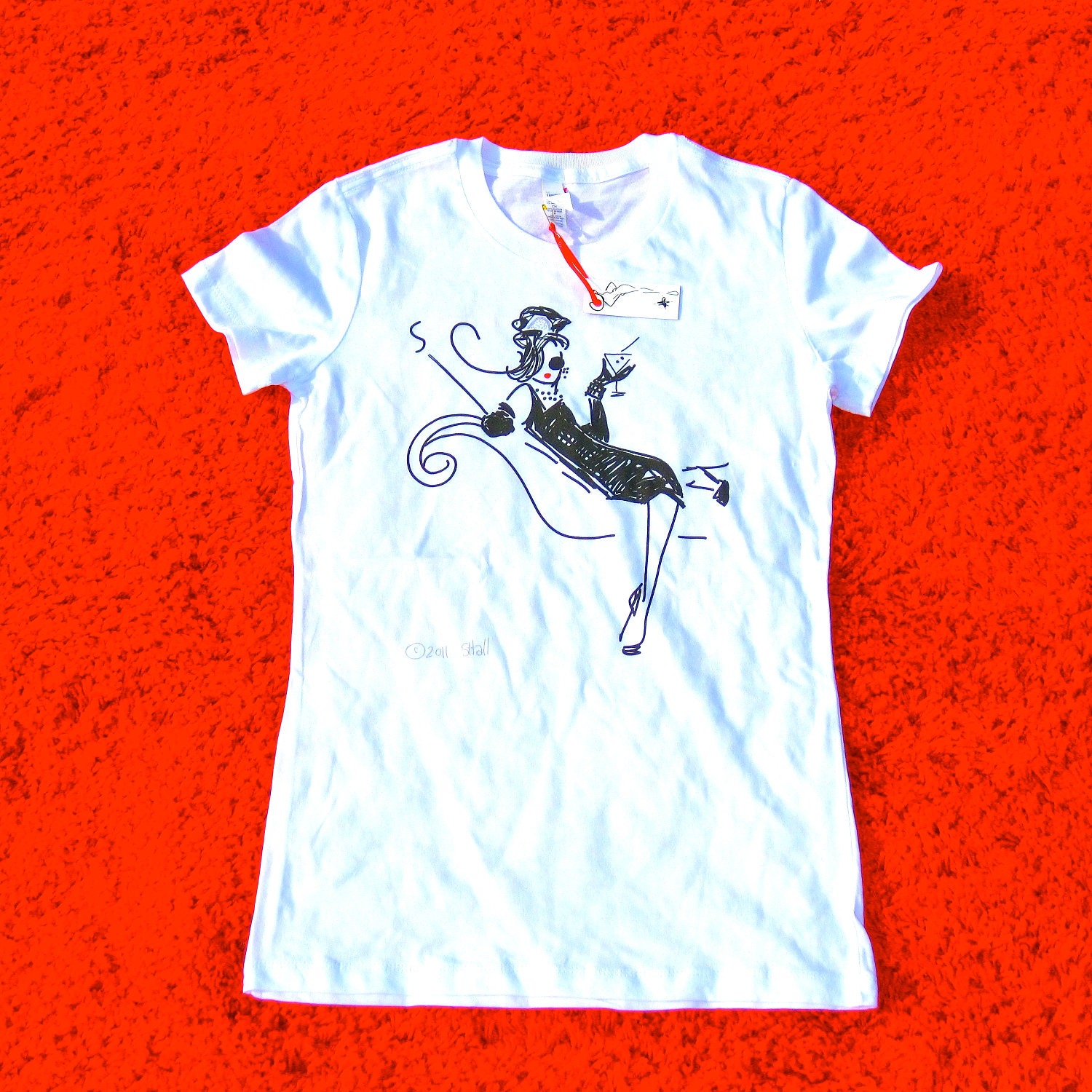 Doodle Divas T-shirt (EXTRA LARGE) - Audrey's Martini/Audrey Hepburn/cute/short sleeve/white/Bella/black