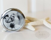 Photo Mirror Compact- "Counting Moments", Black and White Butterfly Photograph, 3" Double Sided Mirror- Engravable Gift Item