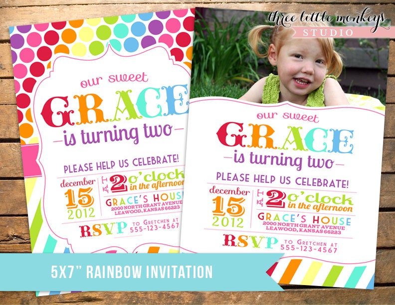 Custom Rainbow Polka Dots, Stripes or Candyland Invitation Il_170x135