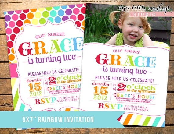 Custom Rainbow Polka Dots, Stripes or Candyland Invitation Il_570xn