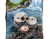 Cute Otter Print, Tarot Card Art, Ace of Cups, 8x10 Wall Art, Waterfall Picture, Swimming Otters, Animism Tarot