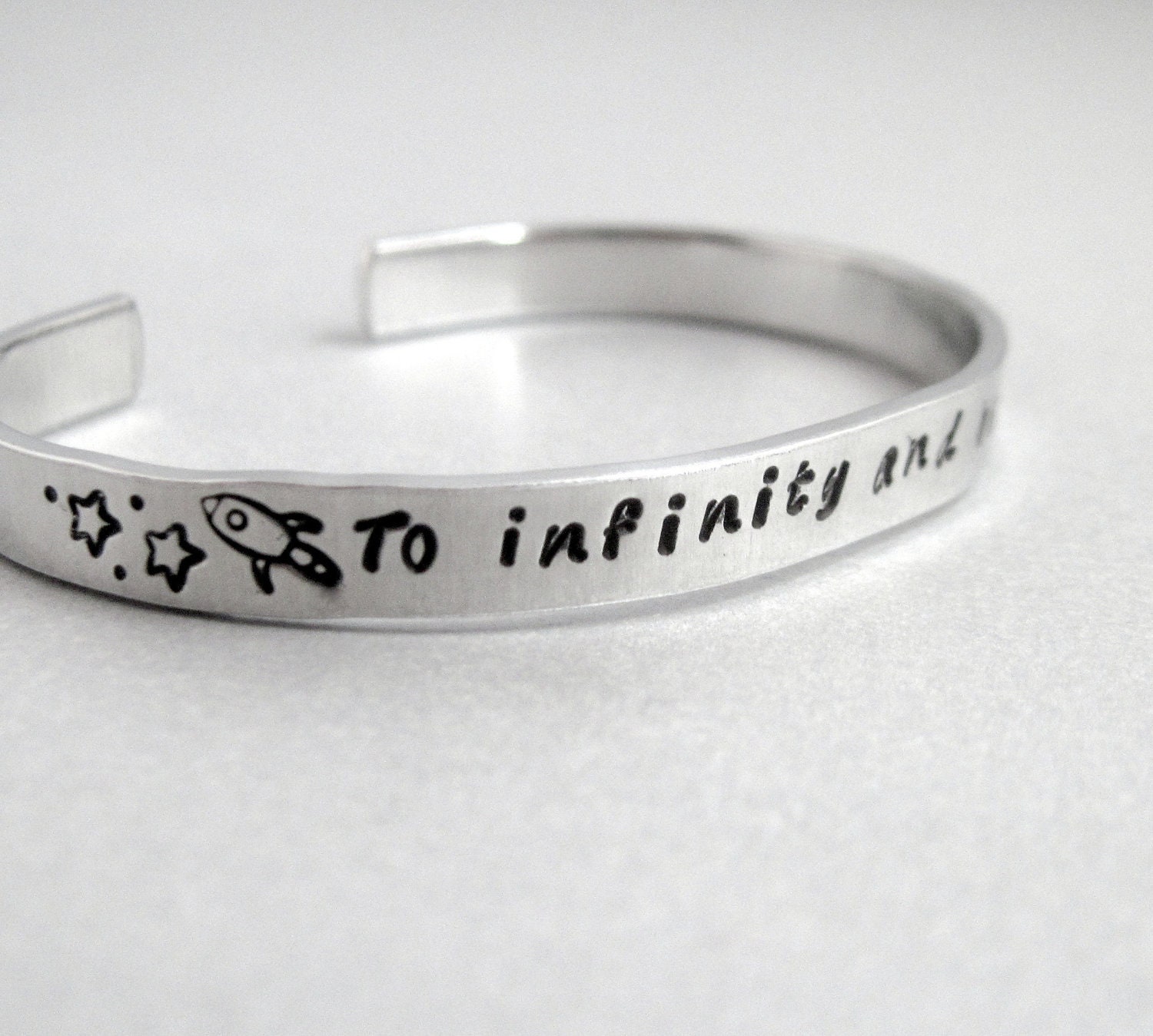 Personalized Toy Story Bracelet - To Infinity and Beyond - Hand Stamped Aluminum Cuff - customizable