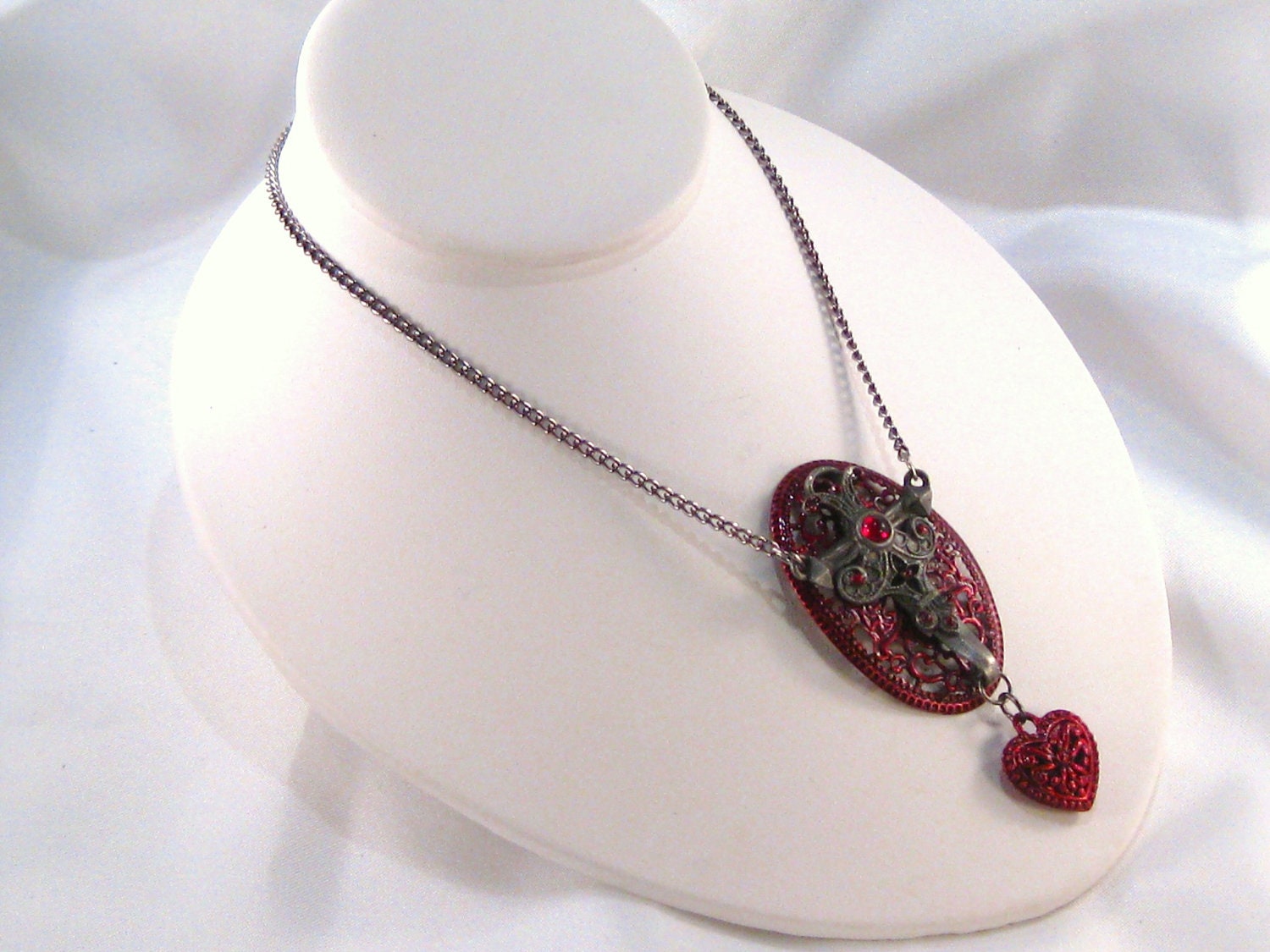 Gothic Necklace Handmade Jewelry Sword and Heart Design