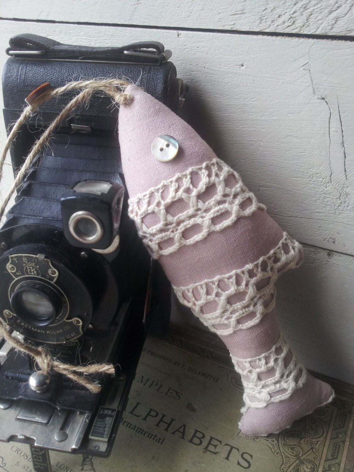 Vintage crochet fish decoration.