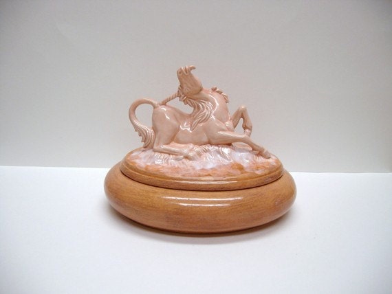 Jewelry box, Ceramic unicorn jewelry box - coral