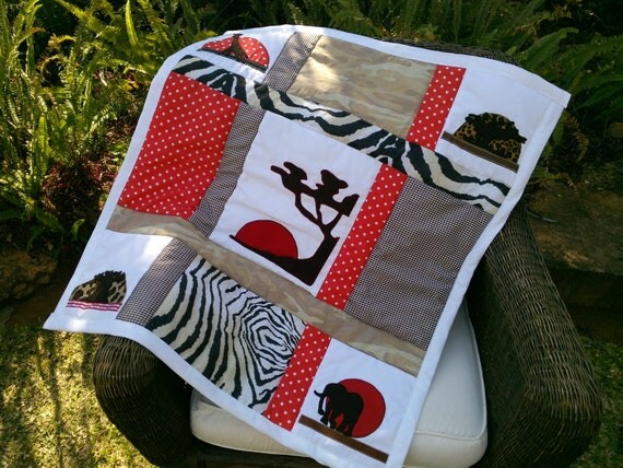 Handmade Quilt for Baby Bed or Wall Hanging, African Silhouette Design