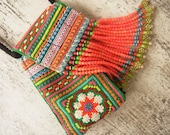 Ethnic fringe case bag for mobile and camera // colorful // flower // hippie // tribal // folk // needlework // coin