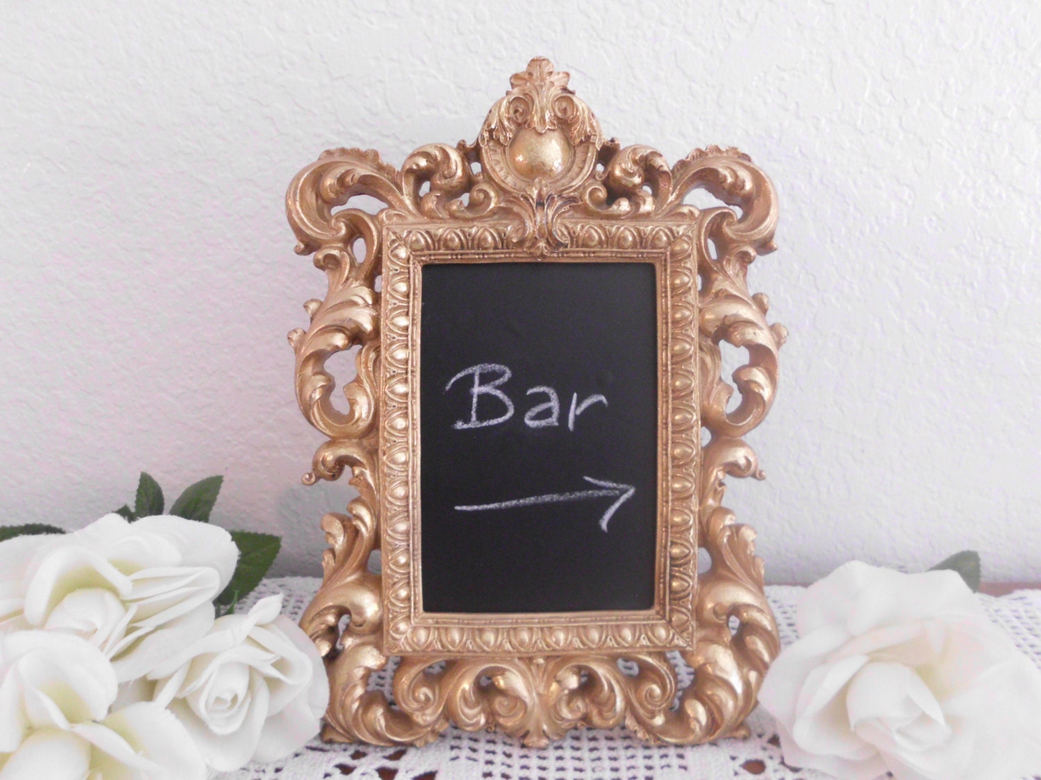 Ornate Rococo Chalkboard Rustic Gold Wedding Sign Blackboard Paris French Home Decor Kitchen Office Organizer Reception Decoration 4 x 6