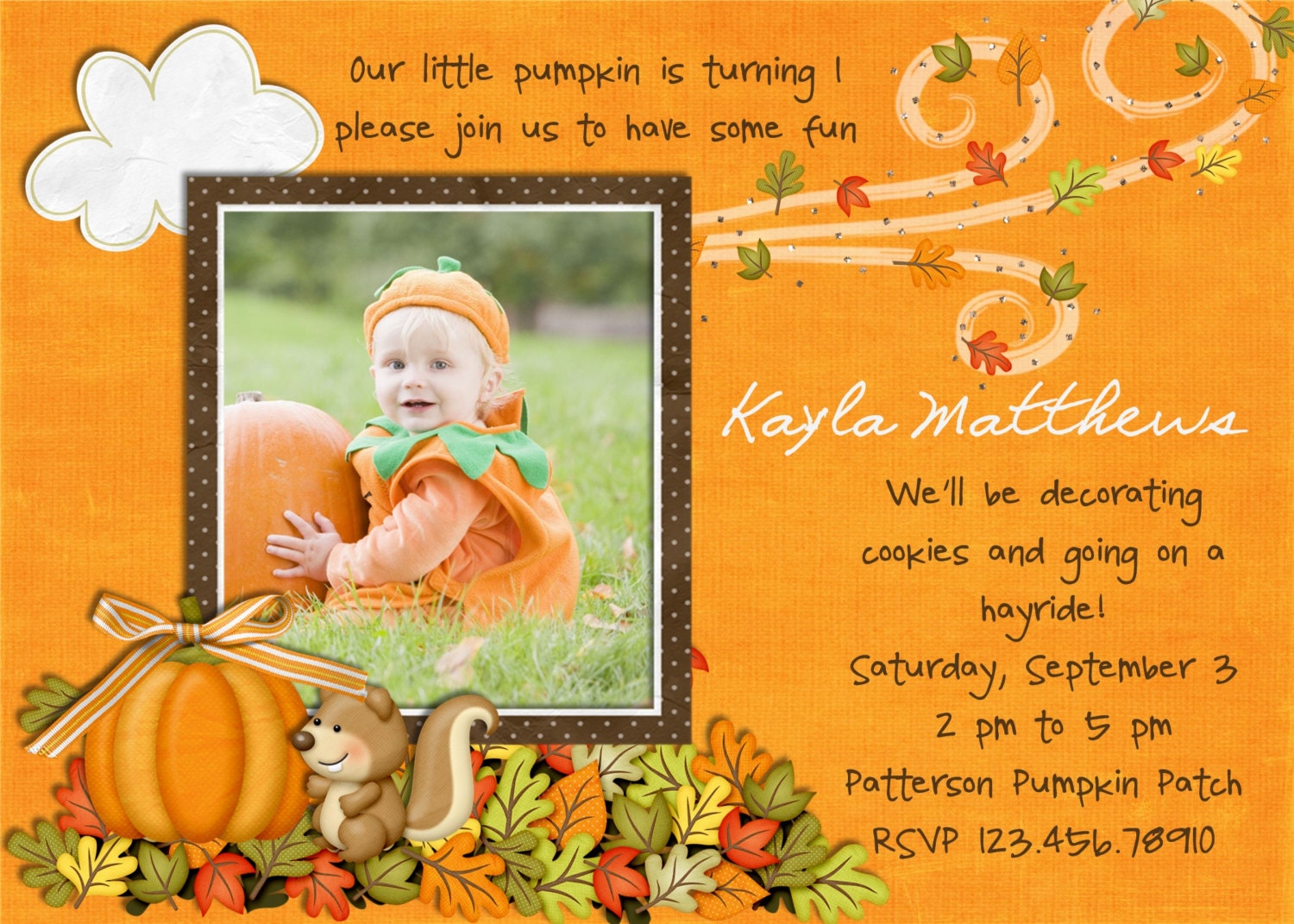 Autumn Pumpkin Birthday Party Invitation - Custom  Printable