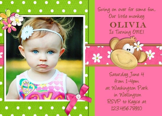 Mod Monkey Girl Birthday Invitation - Printable and Custom Invite Il_570xn