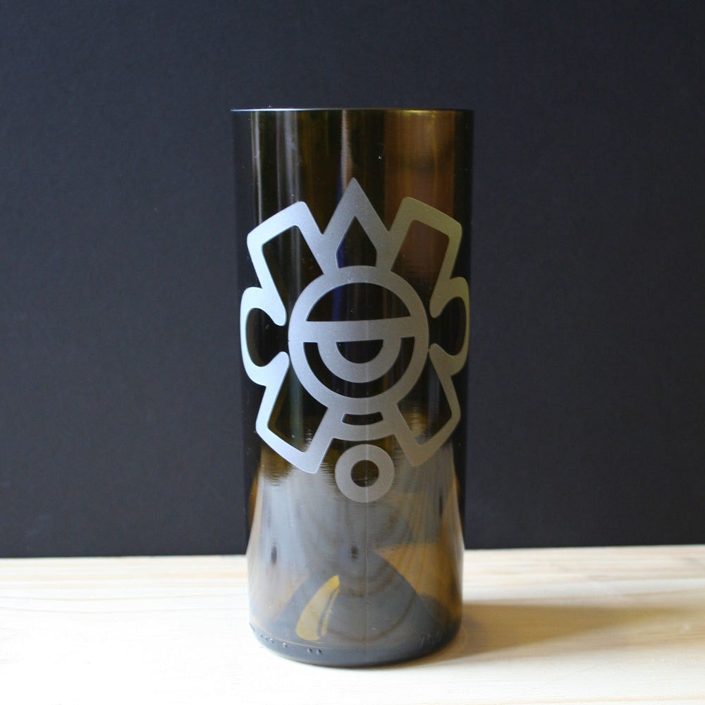 Recycled Bottle Drinking Glass - Aztec Calendar Single