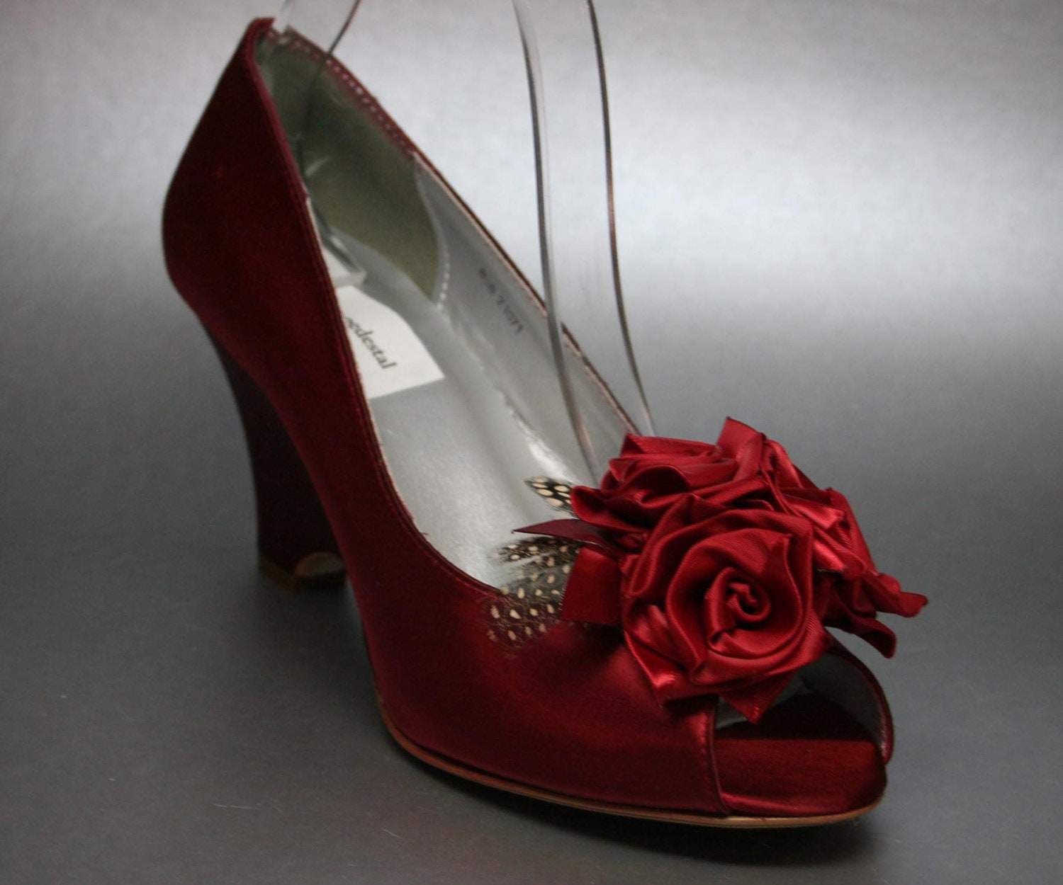 Wedding Shoes -- Scarlet Red Peeptoe Wedges with Matching Trio of Roses Adornment