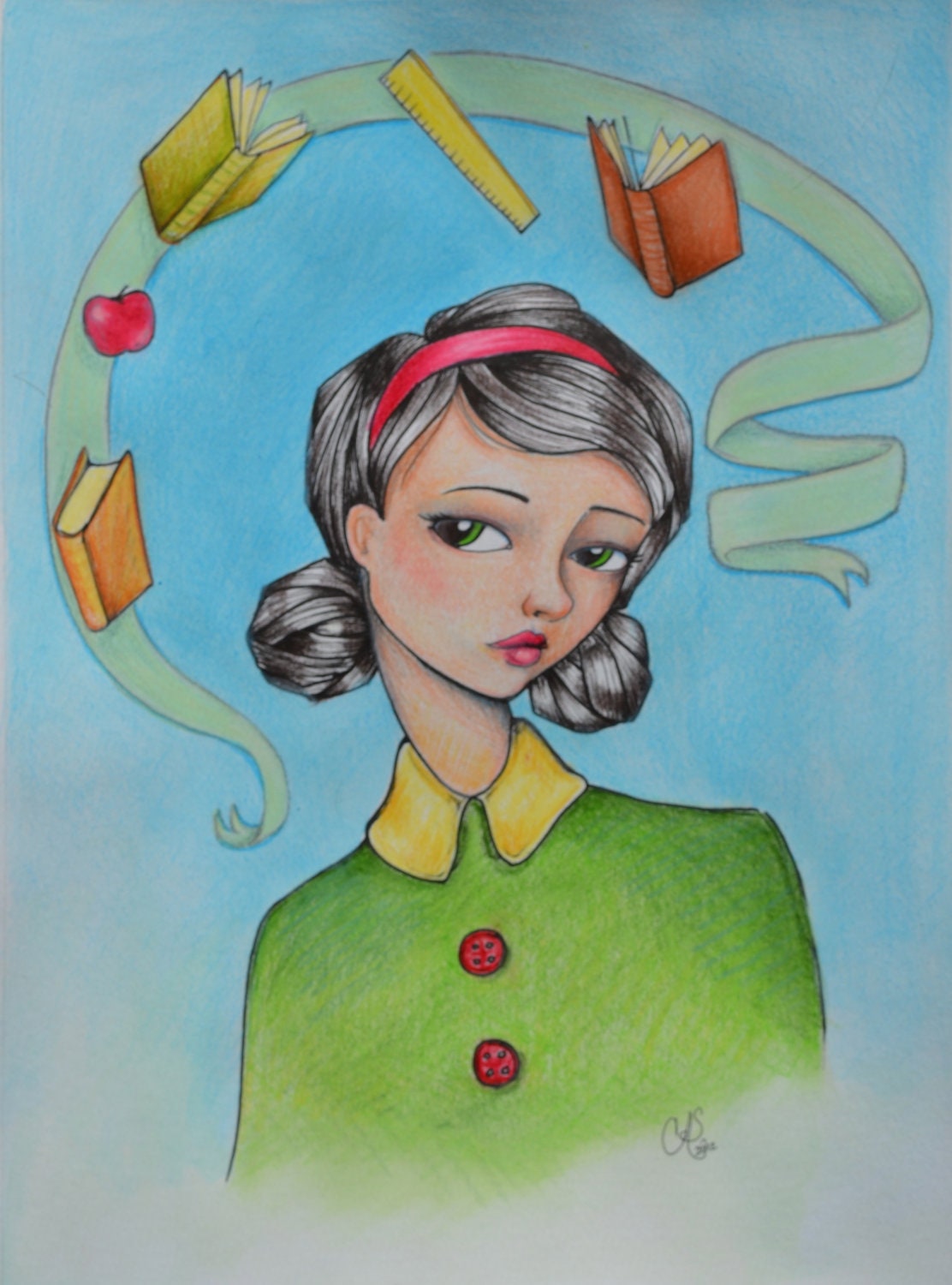 Original Drawing - School Days