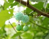 Aqua Earrings Chrysanthemum Flower Cabochon Wedding Party Jewelry