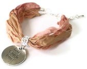 charm bracelet, ribbon bracelet, live laugh love charm, boho chic, pink, yoga inspired