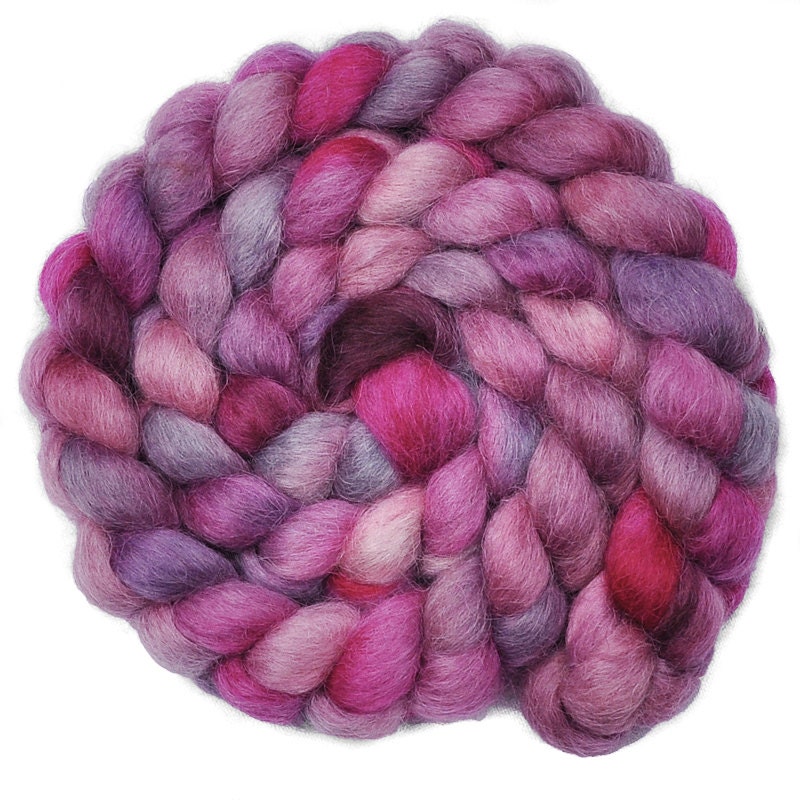 Hand dyed roving - HER BEDCHAMBER - Wensleydale wool spinning fiber, 4.1 ounces