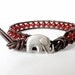 Elephant leather bracelet with cherry red Carnelian, lucky bracelet, beaded wrap bracelet, bohemian chic