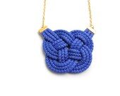 SALE 20% OFF - Electric Blue Rope Knot Necklace, Gold Chain, Rope jewelry, Knotted Cord, Nautical Style, Sailor Knot, Summer